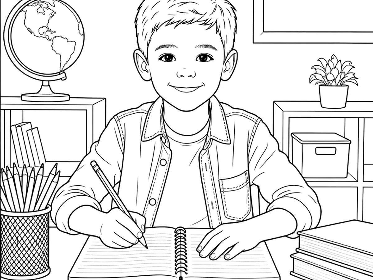 Classroom image converted into a printable coloring page