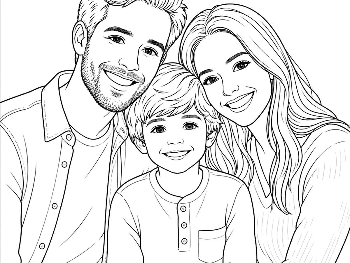 Family photo converted into a printable coloring page
