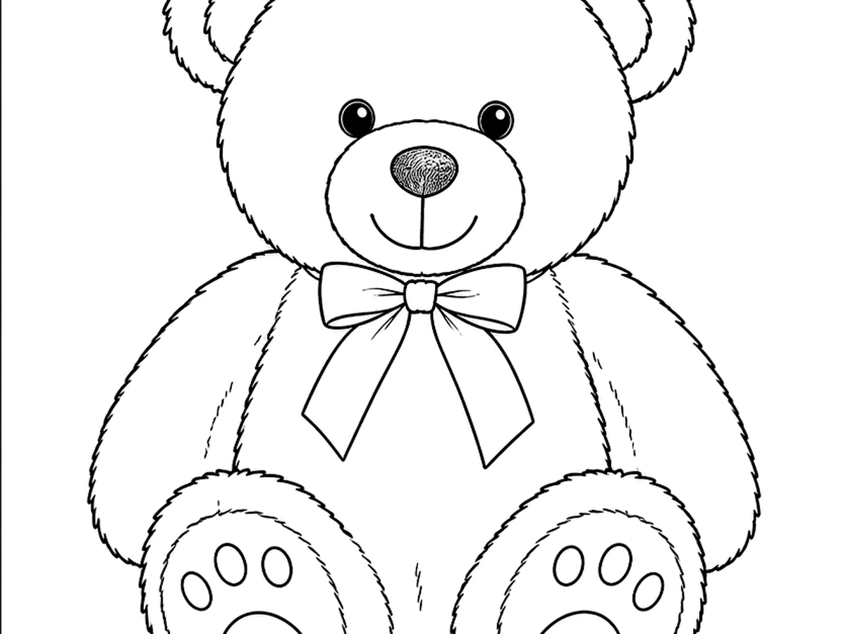 Teddy bear toy converted into a printable coloring page