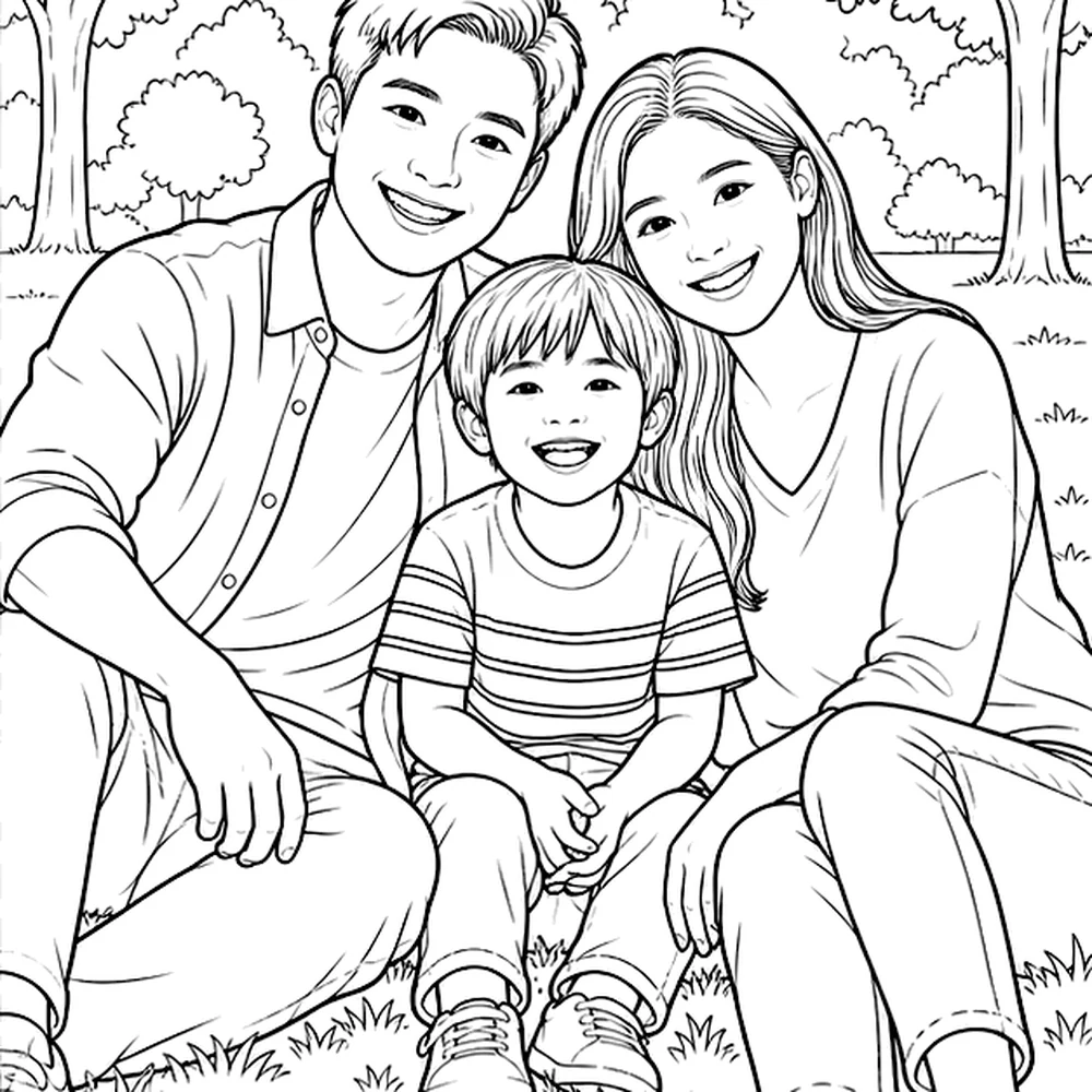 Printable family coloring page result generated from a photo